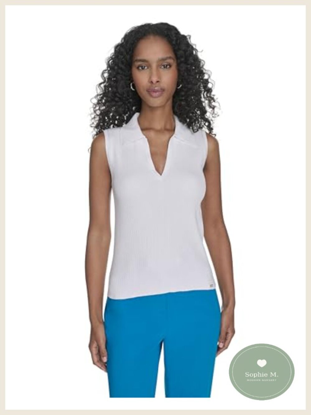 Sleeveless Collared V-Neck Blouse Rayon Nylon Pullover